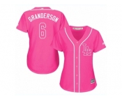 Women Majestic Los Angeles Dodgers #6 Curtis Granderson Replica Pink Fashion Cool Base MLB Jersey