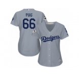 Women Majestic Los Angeles Dodgers #66 Yasiel Puig Replica Grey Road 2017 World Series Bound Cool Base MLB Jersey