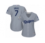 Women Majestic Los Angeles Dodgers #7 Julio Urias Authentic Grey Road 2017 World Series Bound Cool Base MLB Jersey