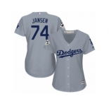 Women Majestic Los Angeles Dodgers #74 Kenley Jansen Replica Grey Road 2017 World Series Bound Cool Base MLB Jersey