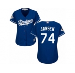 Women Majestic Los Angeles Dodgers #74 Kenley Jansen Replica Royal Blue Alternate 2017 World Series Bound Cool Base MLB Jersey