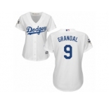 Women Majestic Los Angeles Dodgers #9 Yasmani Grandal Replica White Home 2017 World Series Bound Cool Base MLB Jersey