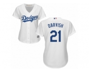 Women Yu Darvish #21 Los Angeles Dodgers Home White Cool Base Jersey