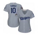 Women's Majestic Los Angeles Dodgers #10 Justin Turner Authentic Grey Road Cool Base 2018 World Series MLB Jersey