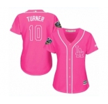 Women's Majestic Los Angeles Dodgers #10 Justin Turner Authentic Pink Fashion Cool Base 2018 World Series MLB Jersey