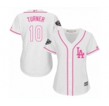 Women's Majestic Los Angeles Dodgers #10 Justin Turner Authentic White Fashion Cool Base 2018 World Series MLB Jersey