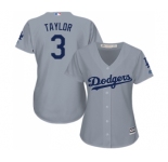 Women's Majestic Los Angeles Dodgers #3 Chris Taylor Authentic Grey Road Cool Base MLB Jersey