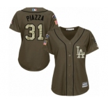 Women's Majestic Los Angeles Dodgers #31 Mike Piazza Authentic Green Salute to Service 2018 World Series MLB Jersey