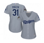 Women's Majestic Los Angeles Dodgers #31 Mike Piazza Authentic Grey Road Cool Base 2018 World Series MLB Jersey
