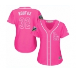 Women's Majestic Los Angeles Dodgers #32 Sandy Koufax Authentic Pink Fashion Cool Base 2018 World Series MLB Jersey