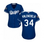 Women's Majestic Los Angeles Dodgers #34 Fernando Valenzuela Authentic Royal Blue Fashion 2018 World Series MLB Jersey