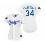 Women's Majestic Los Angeles Dodgers #34 Fernando Valenzuela Authentic White 2018 World Series MLB Jersey