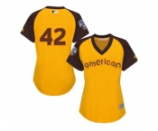 Women's Majestic Los Angeles Dodgers #42 Jackie Robinson Authentic Yellow 2016 All-Star American League BP Cool Base MLB Jersey