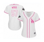 Women's Majestic Los Angeles Dodgers #57 Alex Wood Authentic White Fashion Cool Base 2018 World Series MLB Jersey