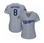 Women's Majestic Los Angeles Dodgers #8 Manny Machado Authentic Grey Road Cool Base 2018 World Series MLB Jersey