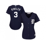 Women's Detroit Tigers #3 Ian Kinsler Navy Blue Alternate Stitched MLB Jersey