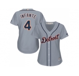 Women's Detroit Tigers #4 Omar Infante Grey Road Stitched MLB Jersey
