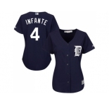 Women's Detroit Tigers #4 Omar Infante Navy Blue Alternate Stitched MLB Jersey