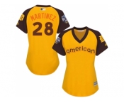 Women's Majestic Detroit Tigers #28 J. D. Martinez Authentic Yellow 2016 All-Star American League BP Cool Base MLB Jersey