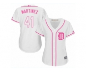 Women's Majestic Detroit Tigers #41 Victor Martinez Authentic White Fashion Cool Base MLB Jersey