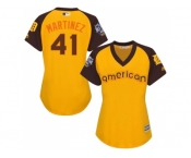 Women's Majestic Detroit Tigers #41 Victor Martinez Authentic Yellow 2016 All-Star American League BP Cool Base MLB Jersey