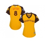 Women's Majestic Detroit Tigers #8 Justin Upton Authentic Yellow 2016 All-Star American League BP Cool Base MLB Jersey