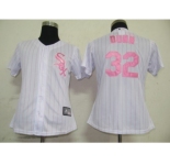 MLB Women Jerseys Chicago White Sox #32 Dunn White[Pink strip]