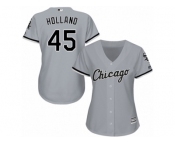 Women's Majestic Chicago White Sox #45 Derek Holland Replica Grey Road Cool Base MLB Jersey