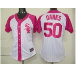 women mlb chicago white sox #50 danks white pink[2012]