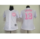 MLB Women Jerseys Chicago Cubs #13 Castro White[pink strip]