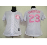 MLB Women Jerseys Chicago Cubs #23 Sandberg White[Pink strip]
