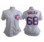 Women Cubs #68 Jorge Soler White(Blue Strip) Fashion Stitched Baseball