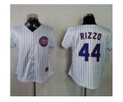 Women mlb Chicago Cubs #44 Anthony Rizzo White(Blue Strip)