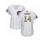 Women's Chicago Cubs #14 Ernie Banks White(Blue Strip) 2017 Gold Program Cool Base Stitched MLB Jersey