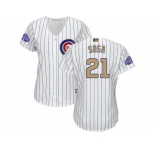 Women's Chicago Cubs #21 Sammy Sosa White(Blue Strip) 2017 Gold Program Cool Base Stitched MLB Jersey
