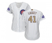 Women's Chicago Cubs #41 John Lackey White(Blue Strip) 2017 Gold Program Cool Base Stitched MLB Jersey