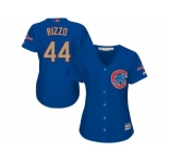 Women's Chicago Cubs #44 Anthony Rizzo Blue 2017 Gold Program Cool Base Stitched MLB Jersey