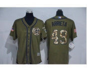 Women's Chicago Cubs #49 Jake Arrieta Authentic Green Salute to Service MLB Jersey