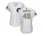 Women's Chicago Cubs #49 Jake Arrieta White(Blue Strip) 2017 Gold Program Cool Base Stitched MLB Jersey
