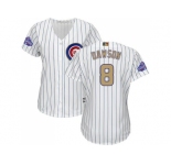 Women's Chicago Cubs #8 Andre Dawson White(Blue Strip) 2017 Gold Program Cool Base Stitched MLB Jersey