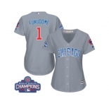 Women's Majestic Chicago Cubs #1 Kosuke Fukudome Authentic Grey Road 2016 World Series Champions Cool Base MLB Jersey