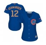 Women's Majestic Chicago Cubs #12 Kyle Schwarber Authentic Royal Blue 2017 Gold Champion MLB Jersey