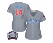 Women's Majestic Chicago Cubs #14 Ernie Banks Authentic Grey Road 2016 World Series Bound Cool Base MLB Jersey
