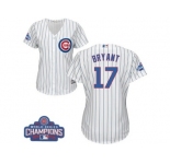 Women's Majestic Chicago Cubs #17 Kris Bryant Authentic White Home 2016 World Series Champions Cool Base MLB Jersey