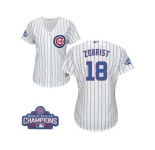 Women's Majestic Chicago Cubs #18 Ben Zobrist Authentic White Home 2016 World Series Champions Cool Base MLB Jersey