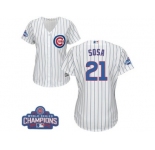 Women's Majestic Chicago Cubs #21 Sammy Sosa Authentic White Home 2016 World Series Champions Cool Base MLB Jersey
