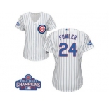 Women's Majestic Chicago Cubs #24 Dexter Fowler Authentic White Home 2016 World Series Champions Cool Base MLB Jersey