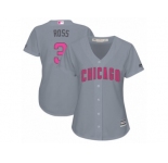 Women's Majestic Chicago Cubs #3 David Ross Authentic Grey Mother's Day Cool Base MLB Jersey