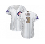 Women's Majestic Chicago Cubs #3 David Ross Authentic White 2017 Gold Program MLB Jersey
