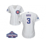 Women's Majestic Chicago Cubs #3 David Ross Authentic White Home 2016 World Series Champions Cool Base MLB Jersey